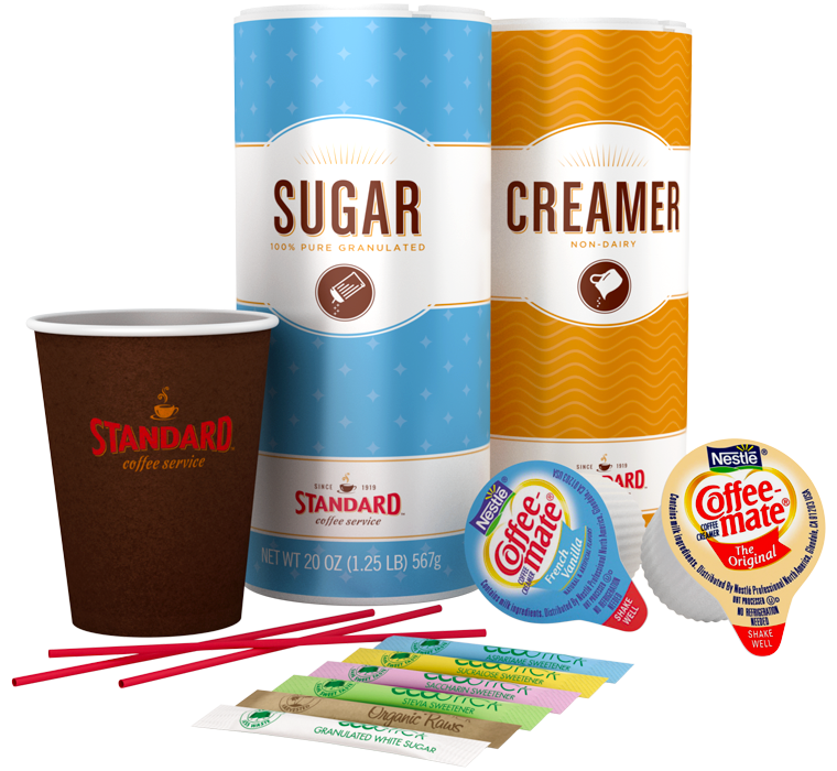 Mount Olympus breakroom supplies: creamers, sugar, coffee flavor syrup, sweeteners, and stirrers available for office delivery in Boise, Pocatello, Salt Lake City and Twin Falls